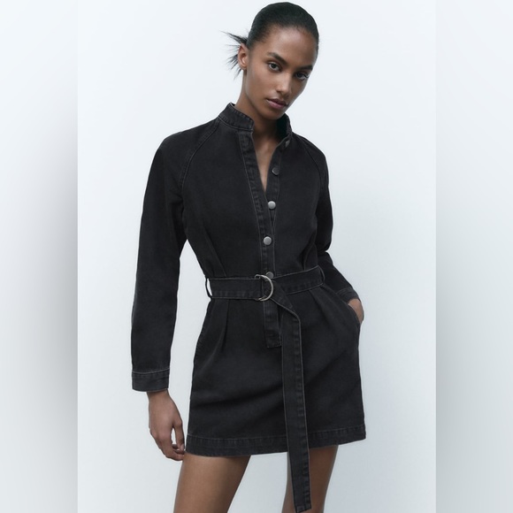 ZARA DENIM DRESS WITH BELT - Picture 1 of 5